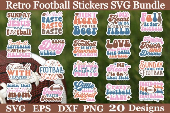 Retro Football Stickers SVG Bundle for Crafts & Graphics
